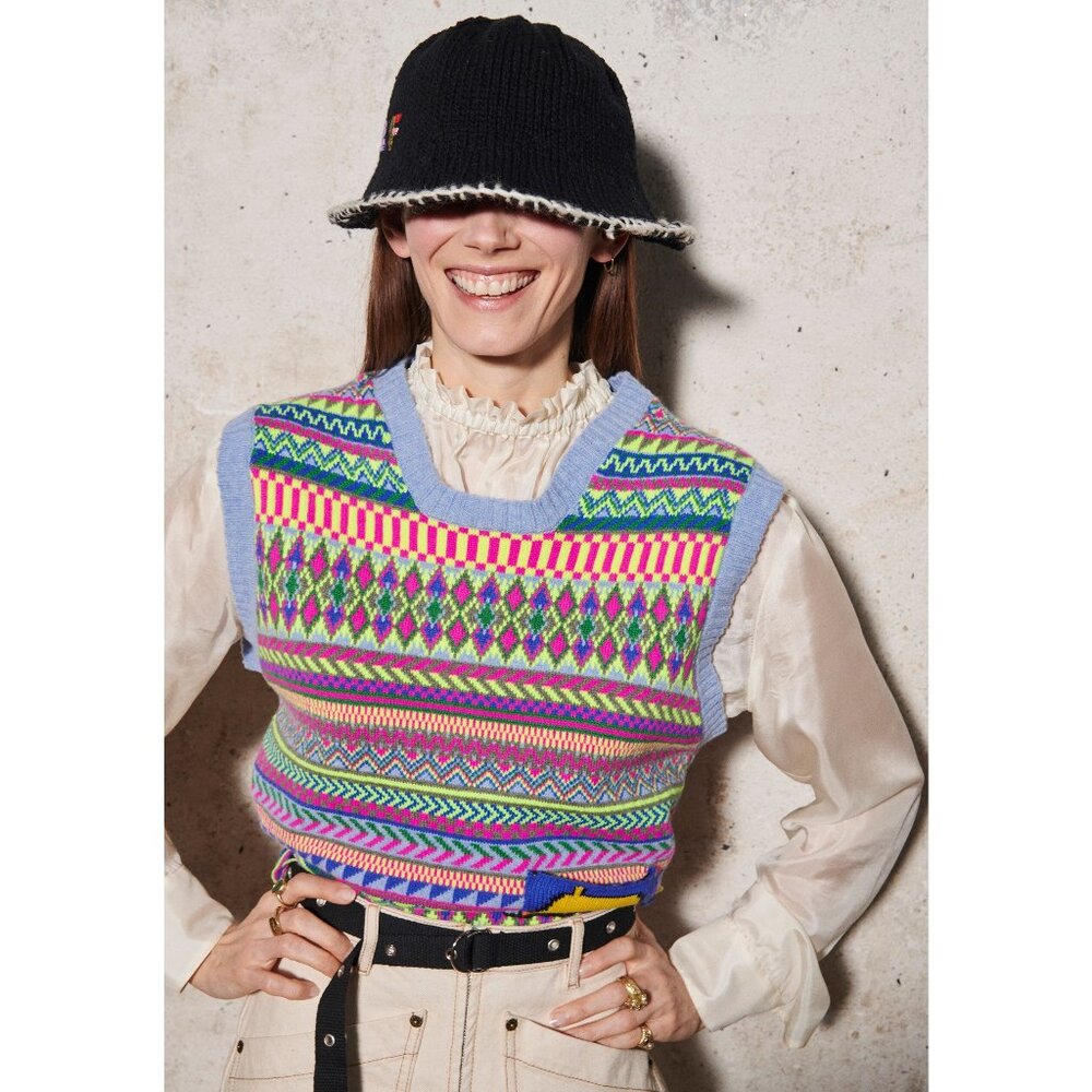 La Fetiche Iris Fair-Isle Wool Sweater Vest / Medium / Multi Cottagecore